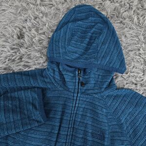 North Face Polartec Womens Small Aqua‎ Blue Striped L/S Full Zip Hooded Jacket